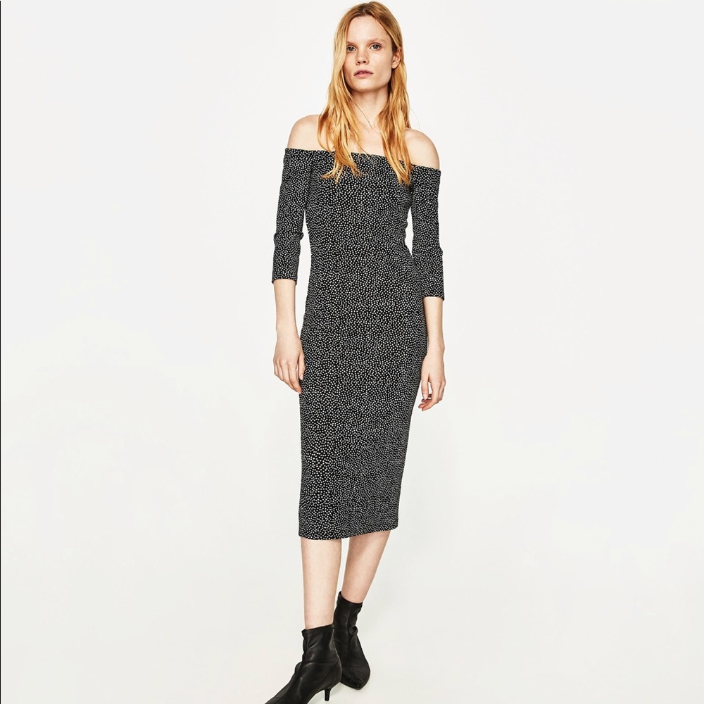 Zara Midi Fitted Polka Dot Dress